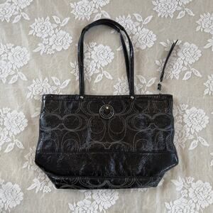 Coach Black Patent Signature Gallery Tote Bag